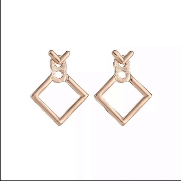 NEW Gold Tone Geometric Stud Earrings Gold Square Jacket Earrings - Picture 3 of 4